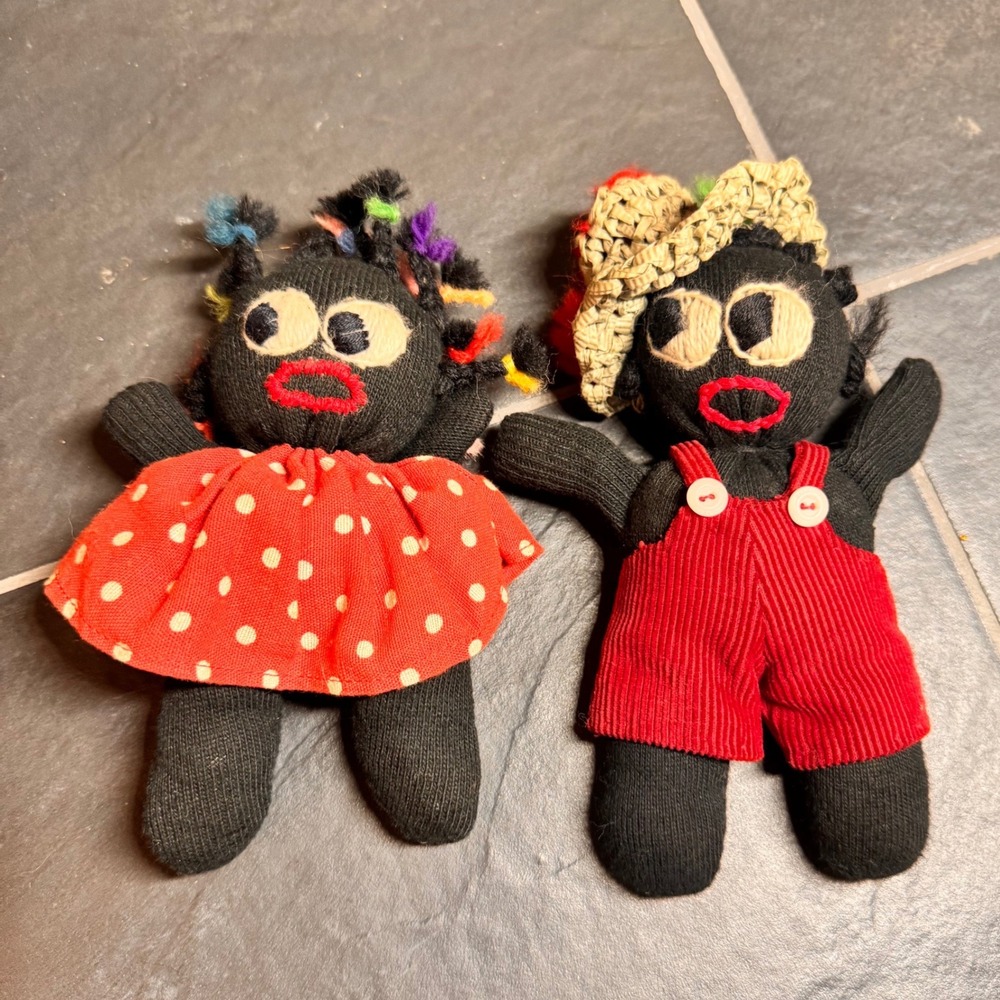 Vintage Handmade Sock Doll Pair Boy and Girl Folk Art 6 Inch